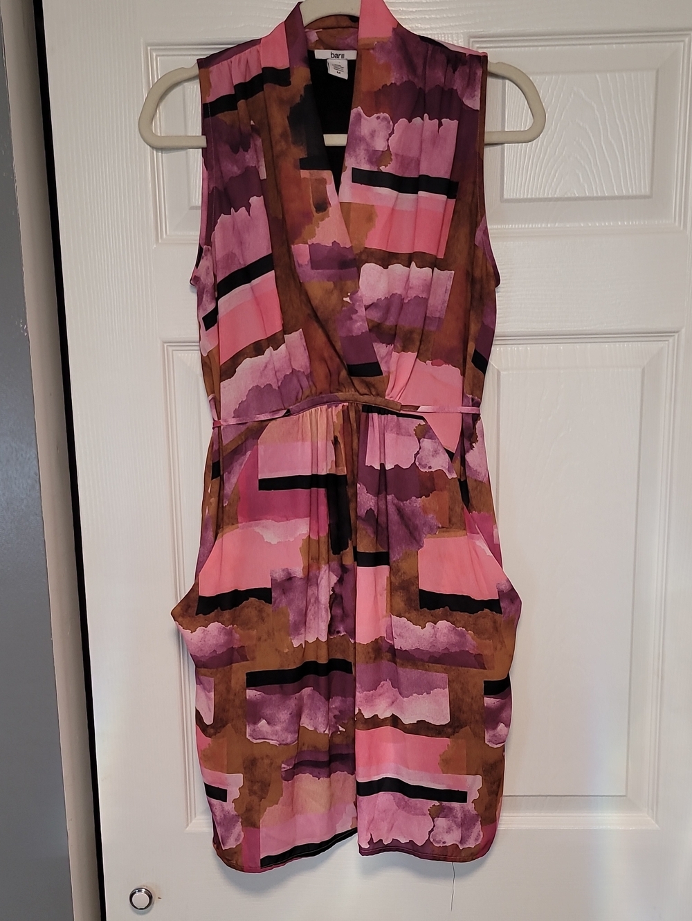 Bar III Pink, Brown & Purple Abstract Sleeveless Dress